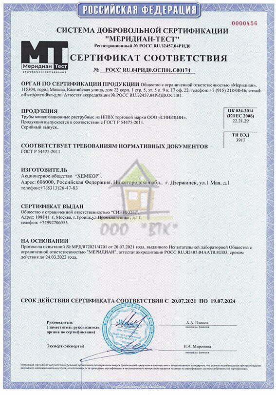 Трубы НПВХ Синикон сертификат